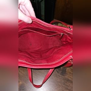Red coach leather tote bag